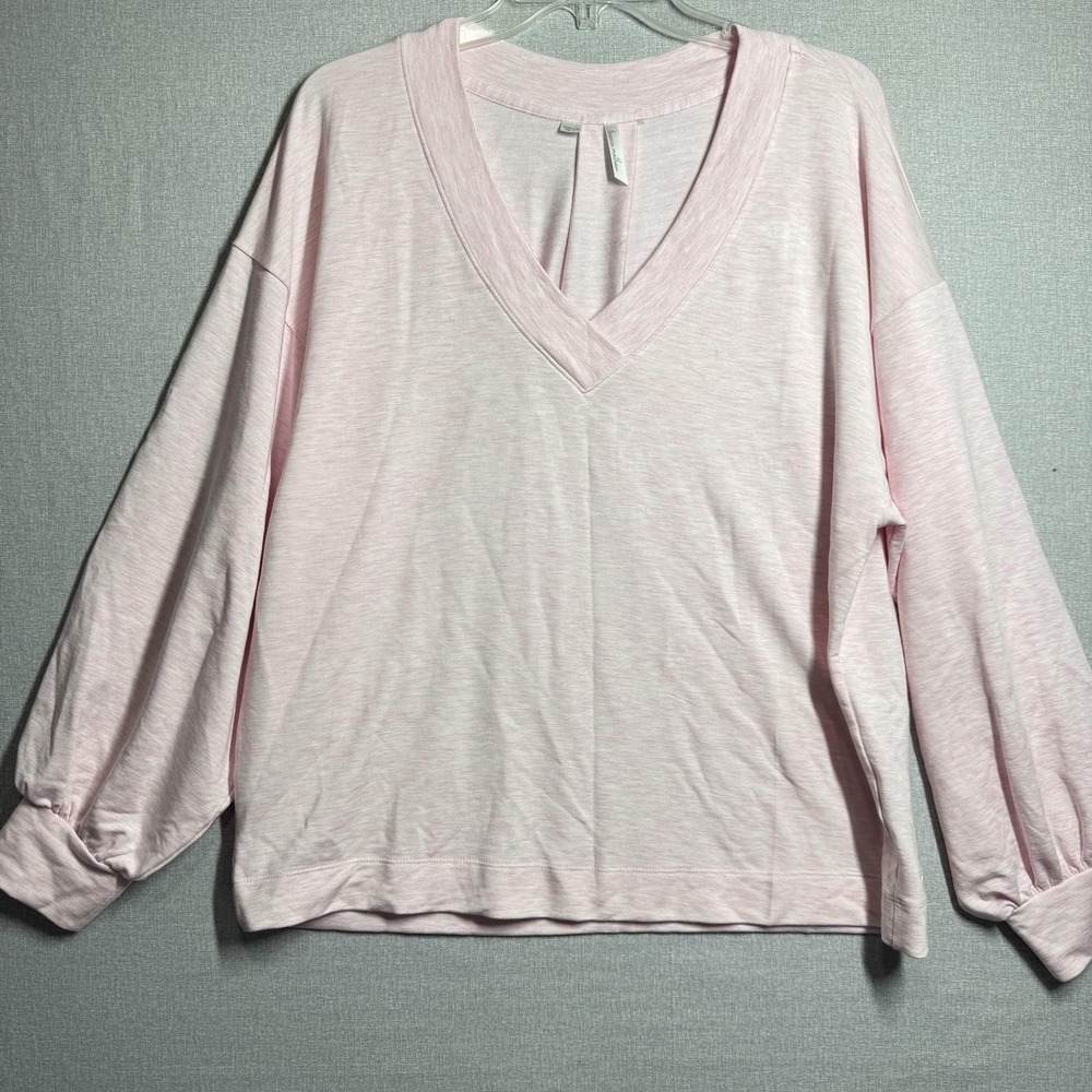 Travis Mathew Blouse Womens M Pink Solid V Neck Balloon‎ Sleeve Tunic Top